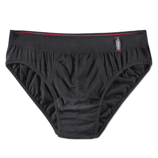 Schwarzer Herren-Slip in enger Passform auf hellem Hintergrund