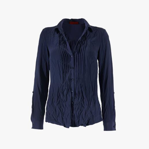 Bügelfreie Seidencrash-Bluse, Vorderansicht, navy.