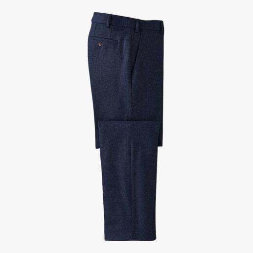 Feinloden-Tuchhose in Blau, seitliche Ansicht