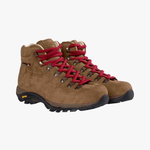 Damen Wanderstiefel in Braun mit roten Schnürsenkeln, Paaransicht