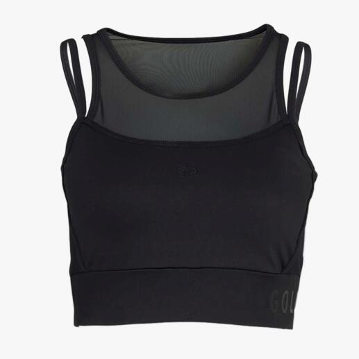 Sports-Bra und Capri-Tights vom niederländischen Fashion-Press-Liebling Goldbergh. Highfashion-Luxus-Sportswear, die sich auch in der City sehen lassen kann. 