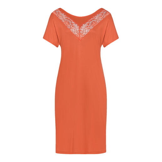 Modal-Spitzen-Nachthemd in Orange mit Spitzenbesatz, Größe 38-40.