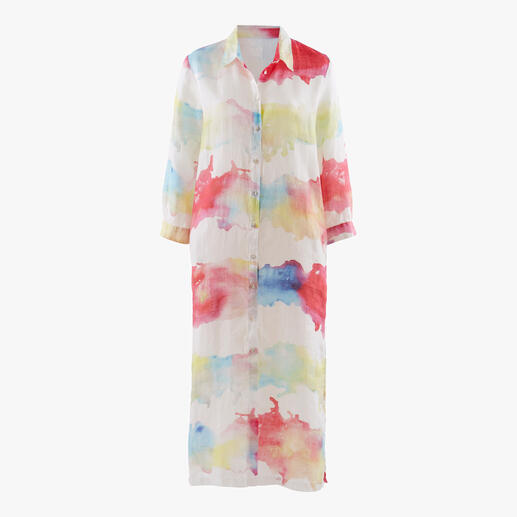 Das Trend-Blusenkleid aus sommerlichem, überraschend softem Leinen. Von 120% Lino, Italy. In exklusivem, modischem Aquarell-Design. 