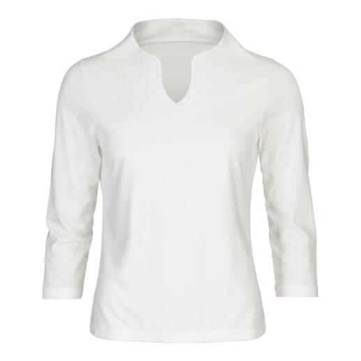 Dieses pflegeleichte Shirt ersetzt ganz oft Ihre Bluse. Aus zarter Baumwoll/Modal-Mischung, mit dezentem Ausschnitt und raffinierter Kragenform.