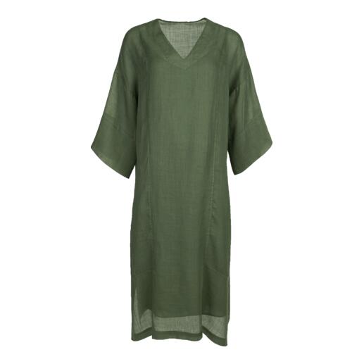 LaSalle Amsterdam Ramie-Kaftankleid in Grün mit weitem Schnitt.