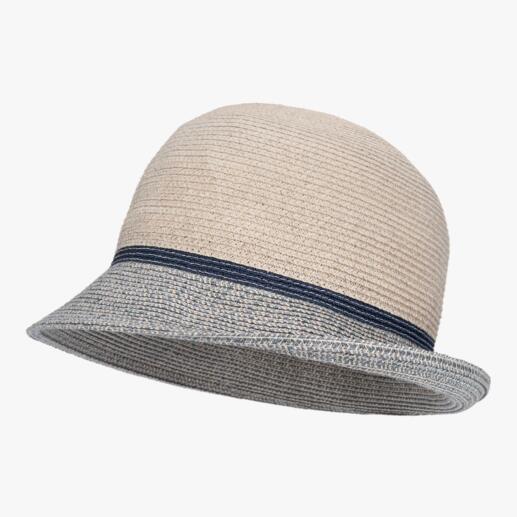Beige-Hellblaue Mayser Borten-Cloche von der Seite