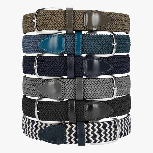Der elastische Gürtel von Belts: genial bequem, stufenlos verstellbar. Und elastisch. Vergessen Sie Gürtellängen und -größen - dieser Gürtel passt immer. Drückt nie, auch nicht beim Sitzen.