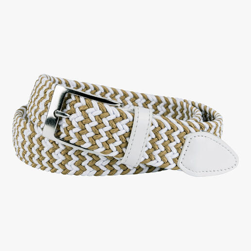 Elastischer Gürtel für Damen in Weiß und Khaki, geflochtenes Design.