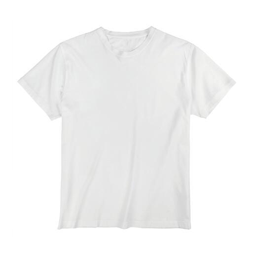 Weißes T-Shirt auf einem weißen Hintergrund.