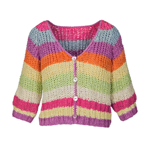Bunter Seiden-Grobstrick-Cardigan mit Knöpfen