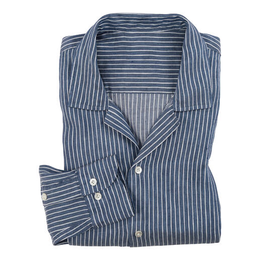 Gefaltetes Leinen-Tencel-Hemd in Blau mit Streifen