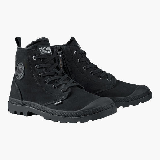 Schwarzer Palladium Winter Boot mit Schnürung und seitlichem Reißverschluss, Größe 41