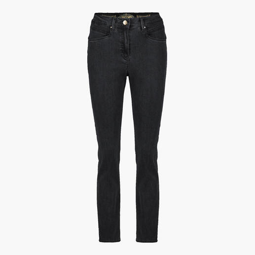 Schwarze Zauberbund-Jeans von R. by BRAX, Slim Fit, vorn mit Taschen.