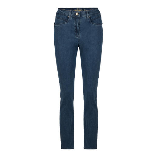 Blaue Zauberbund-Jeans von R. by BRAX, Slim Fit, vorn mit Taschen.