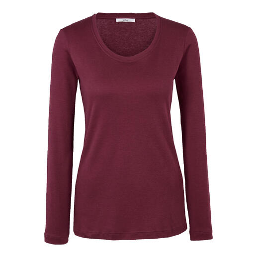 Burgunderfarbenes Jh.1954 Kaschmir-Longsleeve mit Rundhalsausschnitt