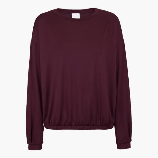 Dunkelrotes Mey Loungewear Shirt mit elastischem Bund und langen Ärmeln.