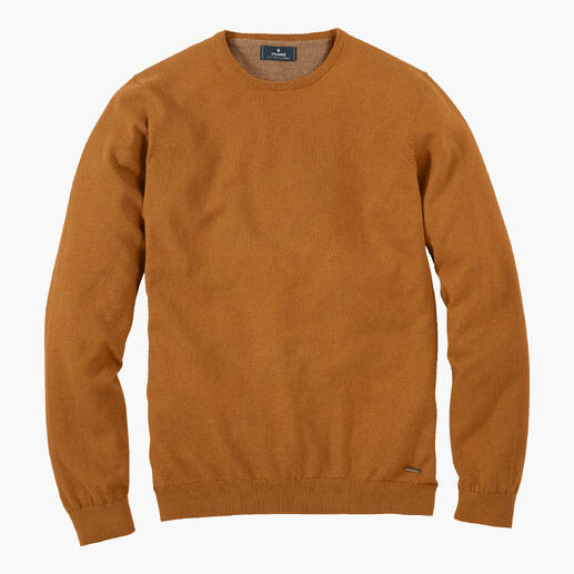 Curryfarbener Feinstrick Longsleeve mit Rundhalsausschnitt, Größe 46