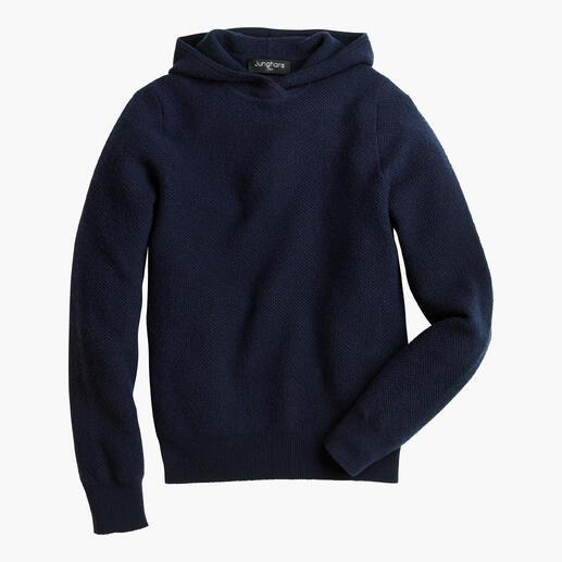 Navy Pique-Hoodie mit Kapuze und einem langen Arm