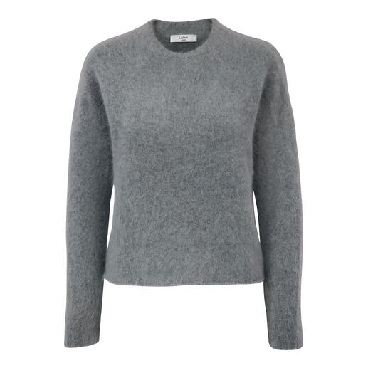 Grau gestrickter Brushed-Alpaka-Pullover in Größe 34