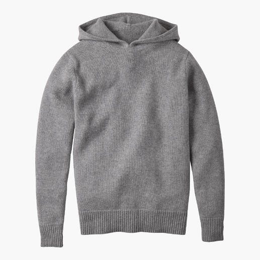 Grauer Boiled Cashmere H-Hoodie auf hellem Hintergrund