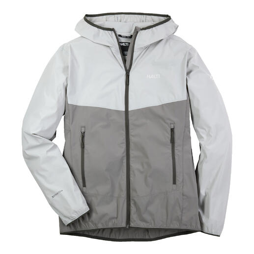 Ultralight-H-Softshelljacke in Grau, an einem Kleiderbügel.
