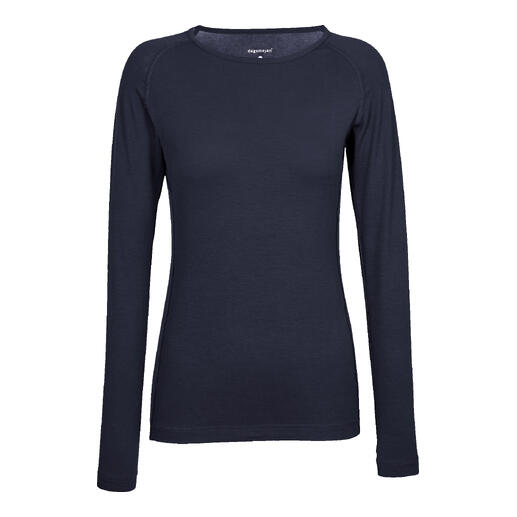 Dunkles Pyjama-Shirt für Damen, frontal abgebildet.