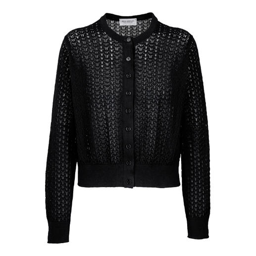 Schwarzer Ajour-Cardigan mit Knöpfen, Größe 36