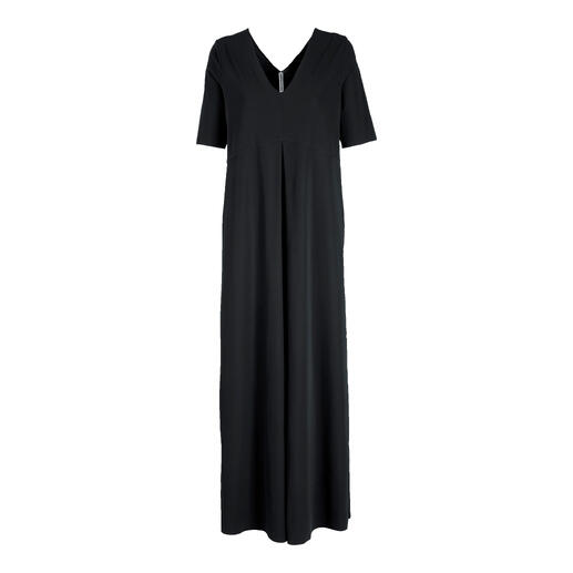 Schwarzer Jersey-Jumpsuit mit kurzer Ärmel und langem Schnitt