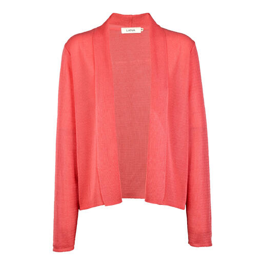 Rosa Tencel-Rippstrick-Cardigan mit offenem Schnitt und langen Ärmel