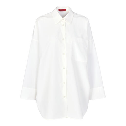 Oversize Sommerbluse in Weiß mit geradem Schnitt.