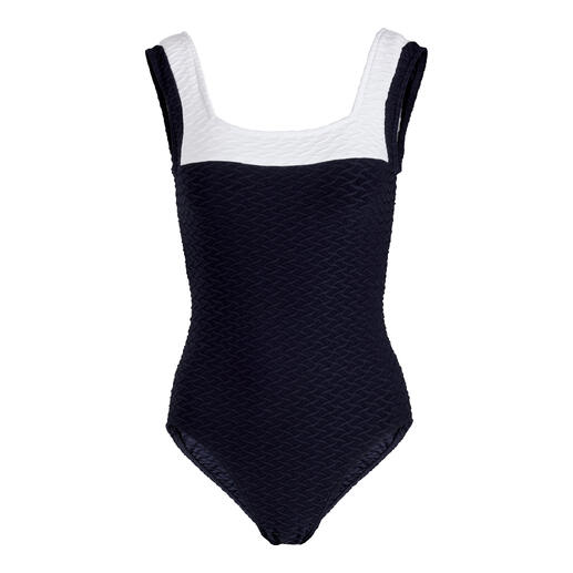 Navy farbener Badeanzug mit strukturiertem Obermaterial, Größe 36.