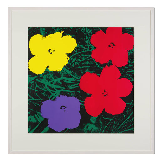 Andy Warhol – Flowers grün Sunday B. Morning Siebdruck auf 1,52 mm starkem Museumskarton. Maße: gerahmt 112 x 112 cm