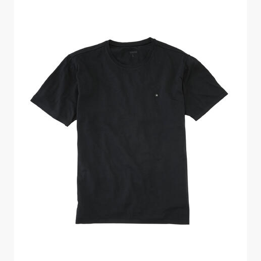 Schwarzes Merino-Edel-Shirt aus weichem Stoff mit kleinem Logo auf der Brust.
