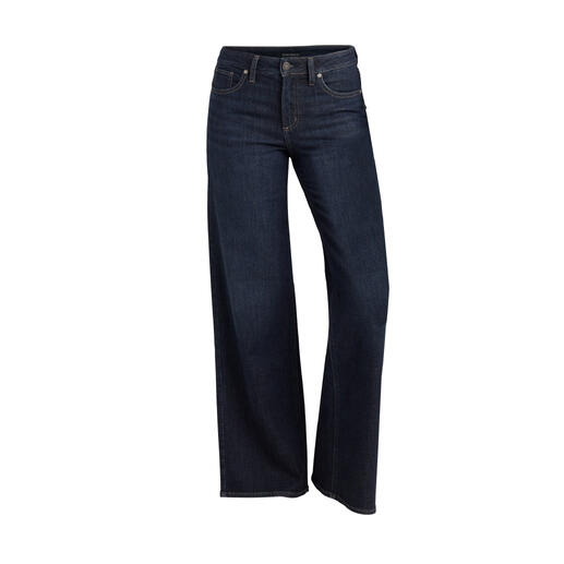 Dunkelblaue bequeme Jeans im Vorderansicht.