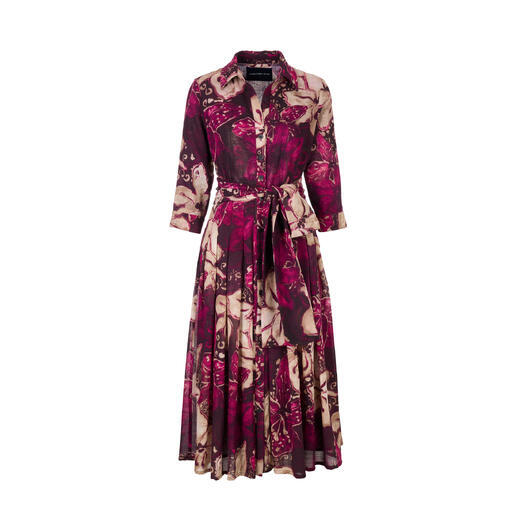 Wollkleid mit tailliertem Bund und Berry-Flower-Muster.