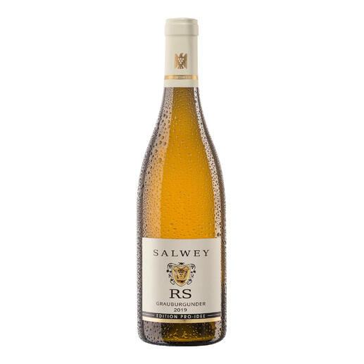 Flasche Grauburgunder Reserve EDITION PRO-IDEE 2019 mit feuchter Oberfläche.