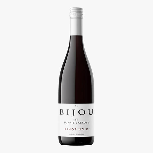 Le Bijou Pinot Noir 2023, Sophie Valrose, IGP Pays d’Oc, Frankreich Preis-Genuss-Sensation aus Frankreich: der weiche, körperreiche Pinot Noir ohne Burgunder-Preis.