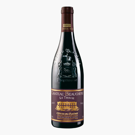 Flasche Le Terroir 2021, Côtes du Rhône auf weißem Hintergrund