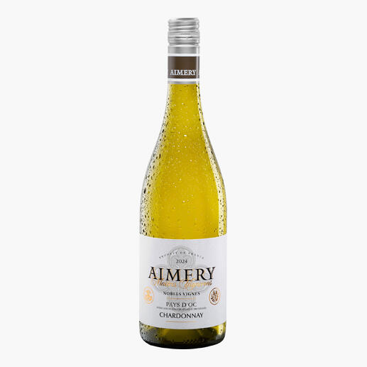 Weinflasche Aimery Chardonnay 2024 aus Pays d'Oc, Frankreich.