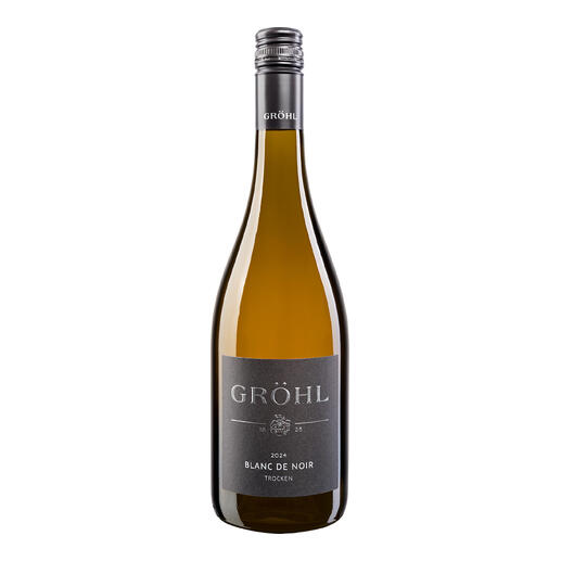 Flasche Gröhl Blanc de Noir 2024 mit schlichtem, modernem Etikett