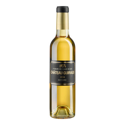 Weißweinflasche Château Giraud BIO aus dem Jahr 2014 mit goldener Kappe.