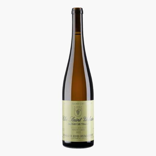 Flasche Pinot Gris Rangen de Thann BIO mit eleganter Verpackung.