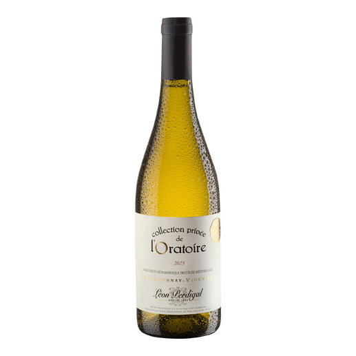 Flasche Weißwein 'Collection Privée Blanc 2025' aus der Rhône, Frankreich.