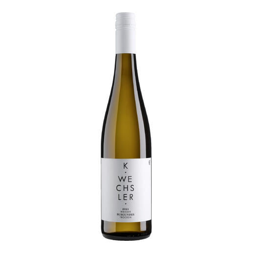 Weißer Burgunderwein in schlanker Flasche, 2024 Jahrgang.
