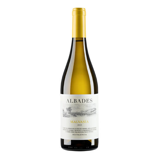 Flasche Malvasia Albades 2025, sortenreiner Weißwein aus Valencia.