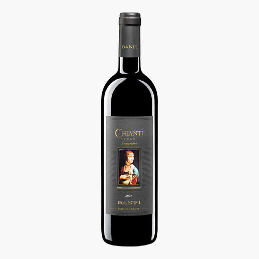 Flasche Banfi Chianti EDITION PRO-IDEE 2024 aus der Toskana, Italien, mit ansprechender Etikettgestaltung.