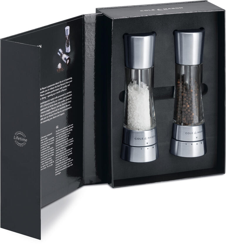 Geschenkverpackung für Salz- und Pfeffermühlen im eleganten Design.