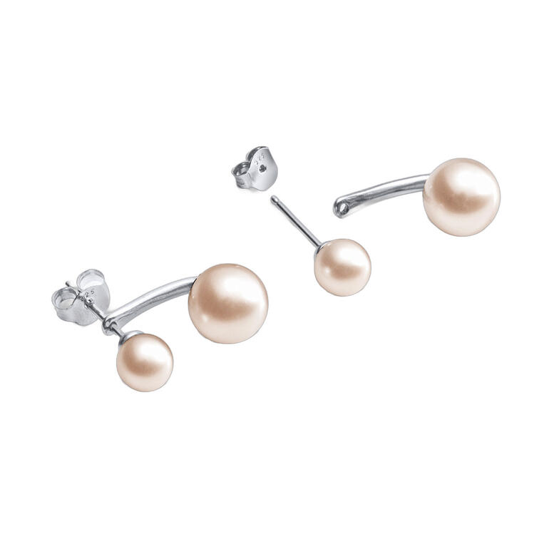 2-in-1 Ohrringe mit schwebenden Perlen in Silber, elegant präsentiert.