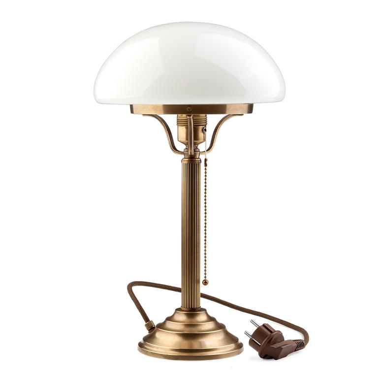 Berliner Messing-Pilzlampe Berliner Messing-Pilzlampe mit gläsernem Lampenschirm.