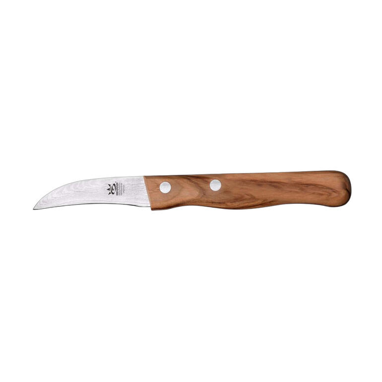 Damast-Schälmesser mit Holzgriff.
